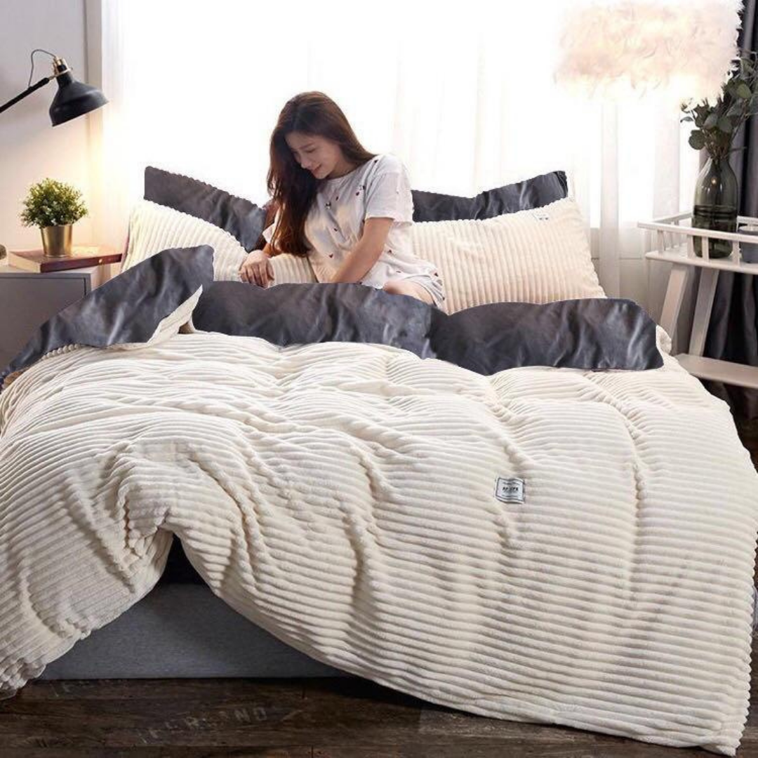 4Pc Velvet Fleece Duvet (Beige 02)